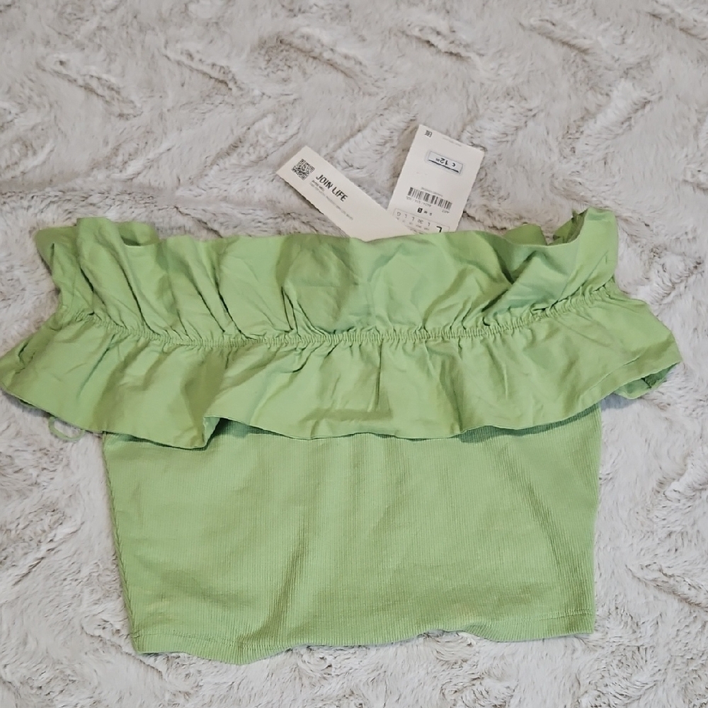 Zara Light Green Ruffle Crop Top